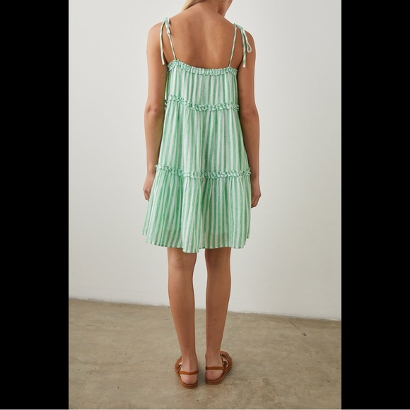 Rails Carolyn Tiered Babydoll Dress Cayman Green Stripe Beach Coastal Loose - Picture 6 of 15